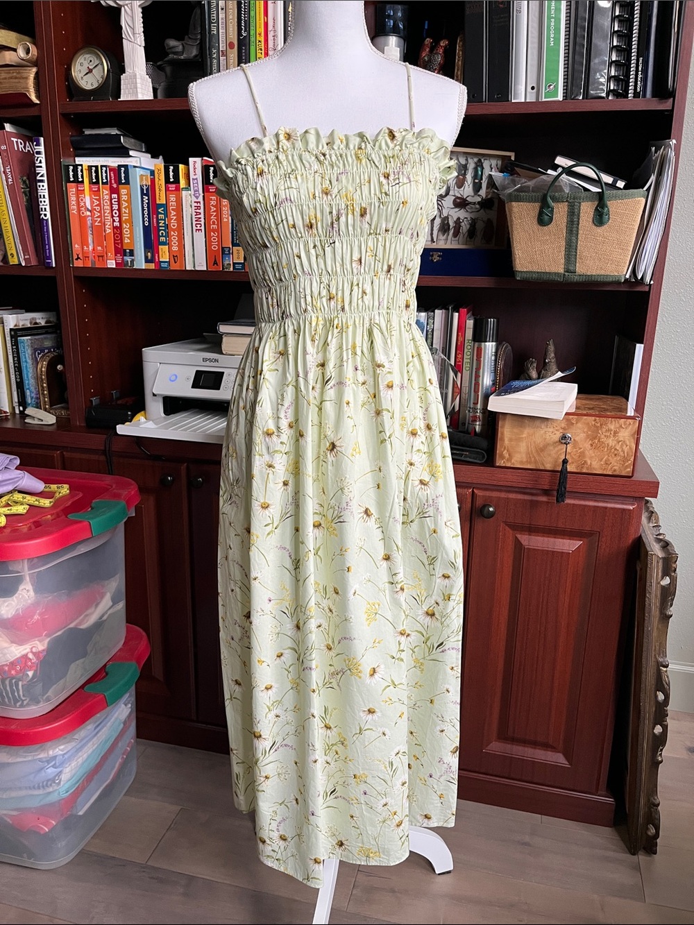 H&M Light Green Floral Strapless Sundress